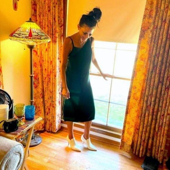 Helmut Lang Satin paneled velvet dress forest green size 4 - Picture 7 of 12